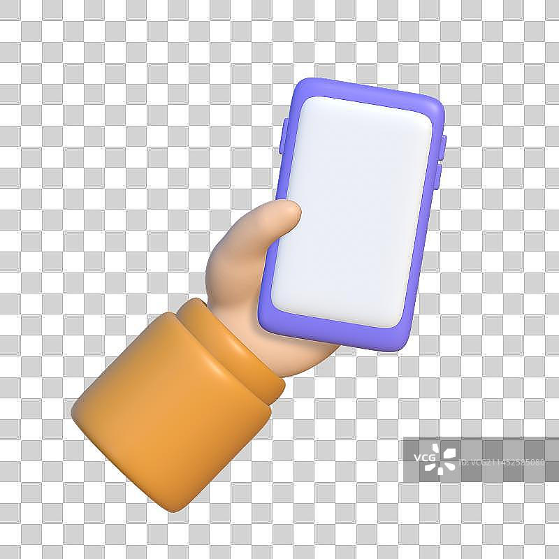 拿着手机的手3D可爱插画元素图片素材