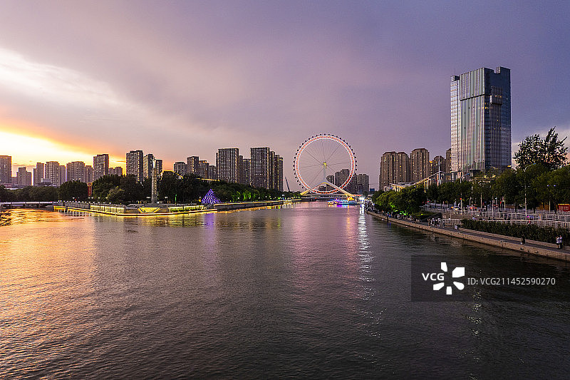 天津海河三岔河口夕阳落日图片素材