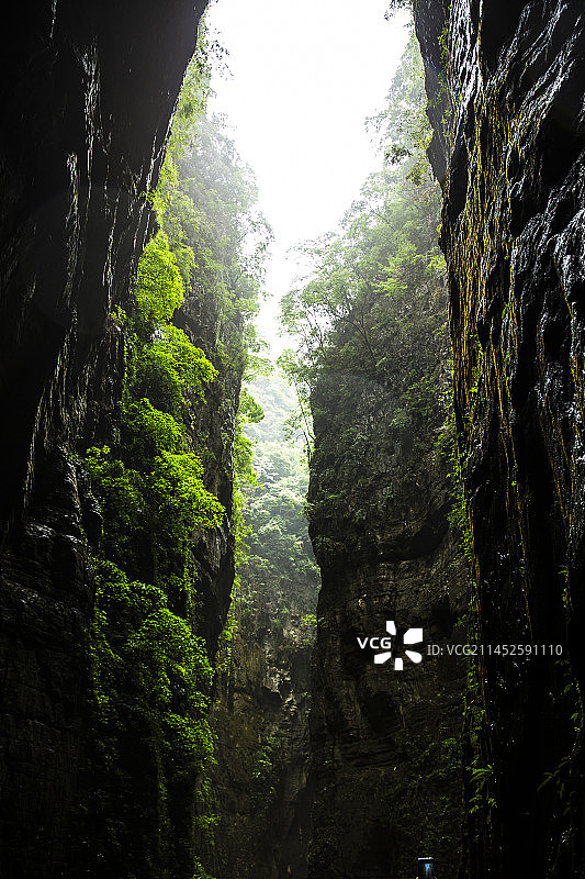 重庆武陵山大裂谷云雾天峡谷山林自然风光图片素材