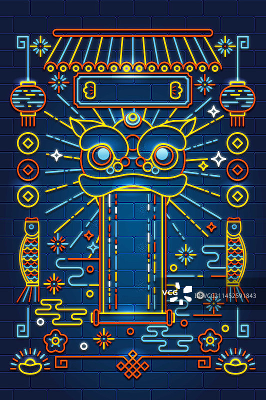 霓虹灯新年祝福中国风海报图片素材