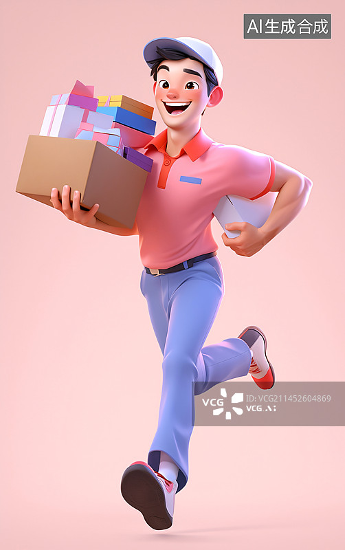 【AI数字艺术】快递员在送货3D人物形象图片素材