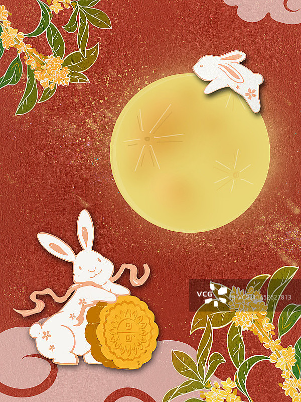 金色中秋节可爱的玉兔图片素材