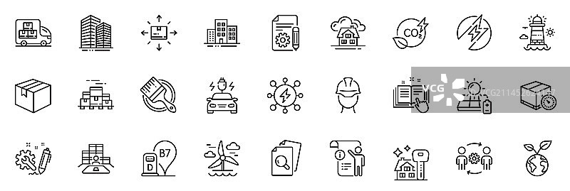 柴油站、风车和检查图标包图片素材