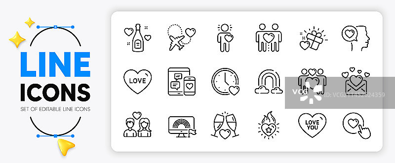 网络浪漫爱情和约会线性图标图片素材
