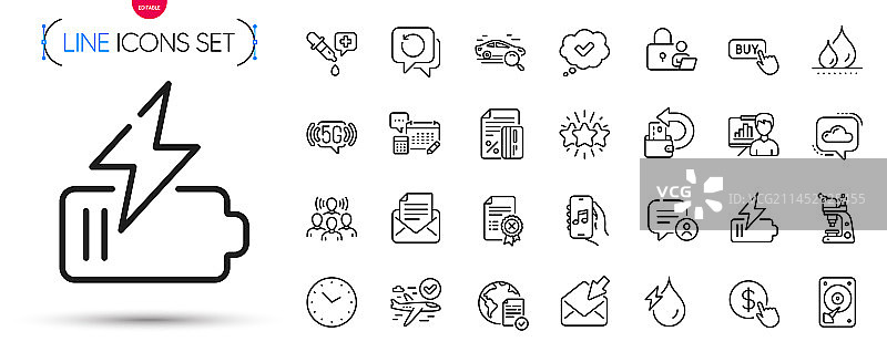 已批准的搜索、汽车和信用卡线性图标合集图片素材