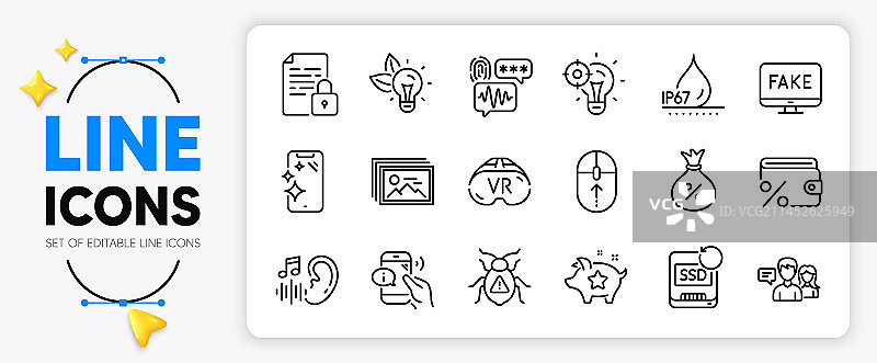 防水助听器和呼叫中心线性图标图片素材