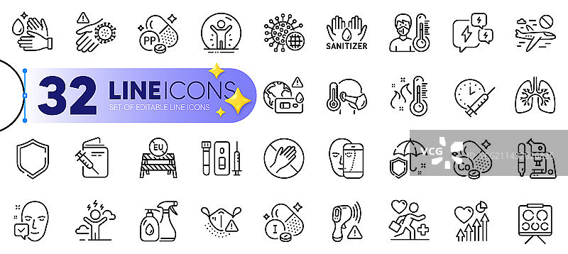 盾牌、冠状病毒与医疗的轮廓合集图片素材