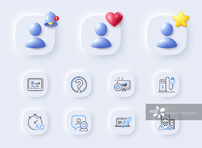 定时器问号和网络钓鱼线性图标图片素材