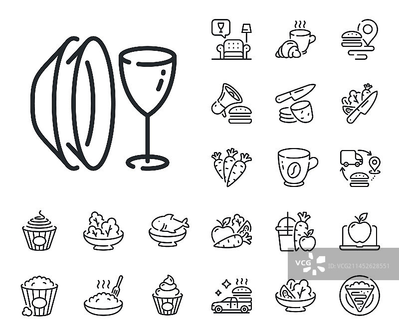 餐盘线条图标：餐具与酒杯图片素材