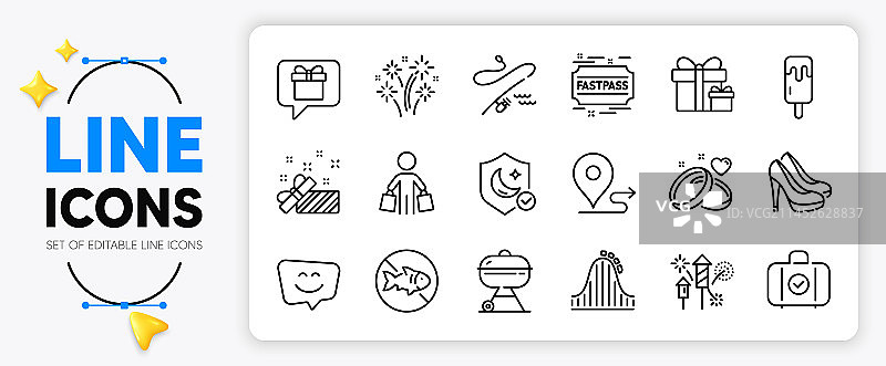 随身行李烟花和警戒线图标图片素材