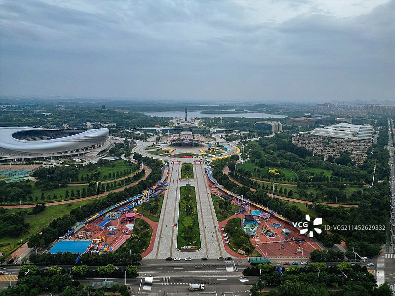 唐山 世园广场 新体育中心 会展中心 爱琴海购物公园 航拍图片素材
