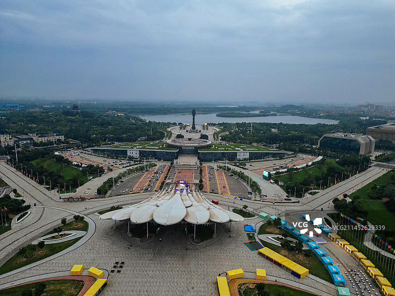 唐山 世园广场 新体育中心 会展中心 爱琴海购物公园 航拍图片素材