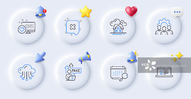 虚假互联网日历和建筑线性图标图片素材