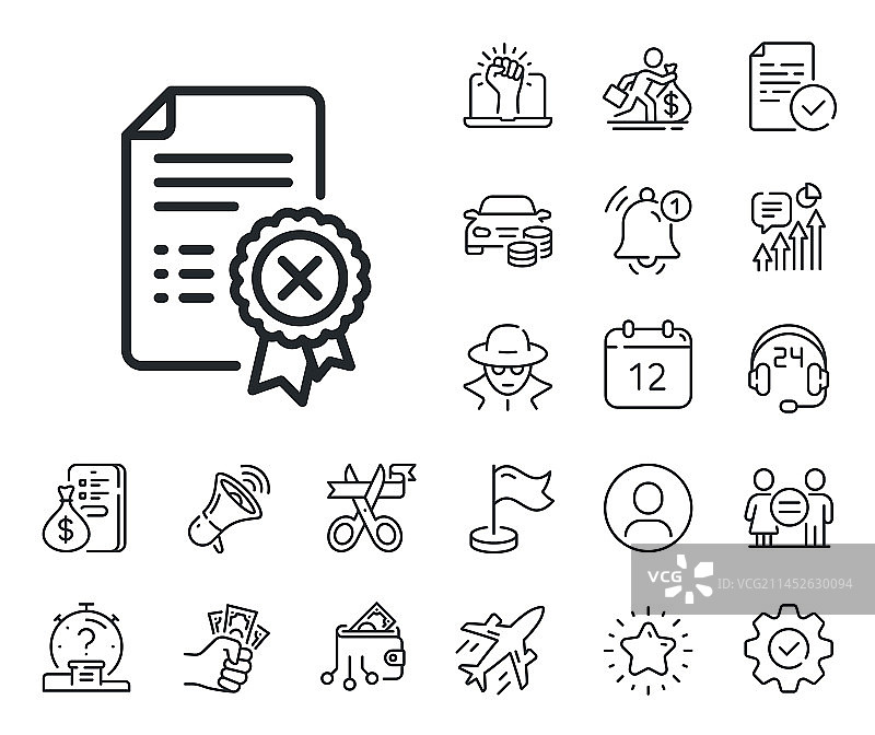 拒绝证书线性图标，拒绝文件图片素材