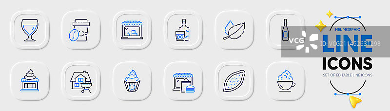 薄荷叶外卖咖啡和食品市场线图片素材