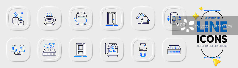 开门语音助手和壁灯线稿图片素材