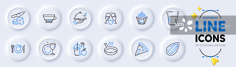 网络意大利面外卖和披萨线性图标图片素材