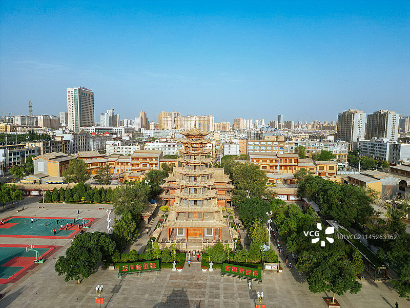 张掖 镇远楼 大佛寺 西夏国寺  木塔寺 中心广场图片素材