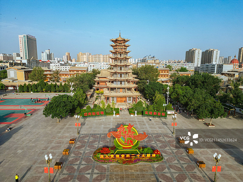 张掖 镇远楼 大佛寺 西夏国寺  木塔寺 中心广场图片素材