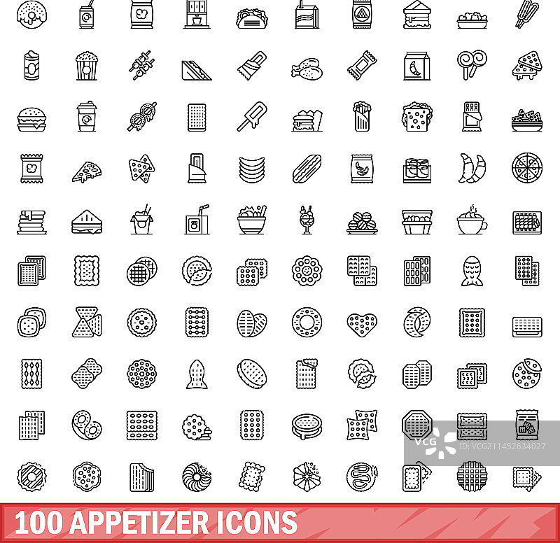 100个开胃菜图标轮廓风格图片素材