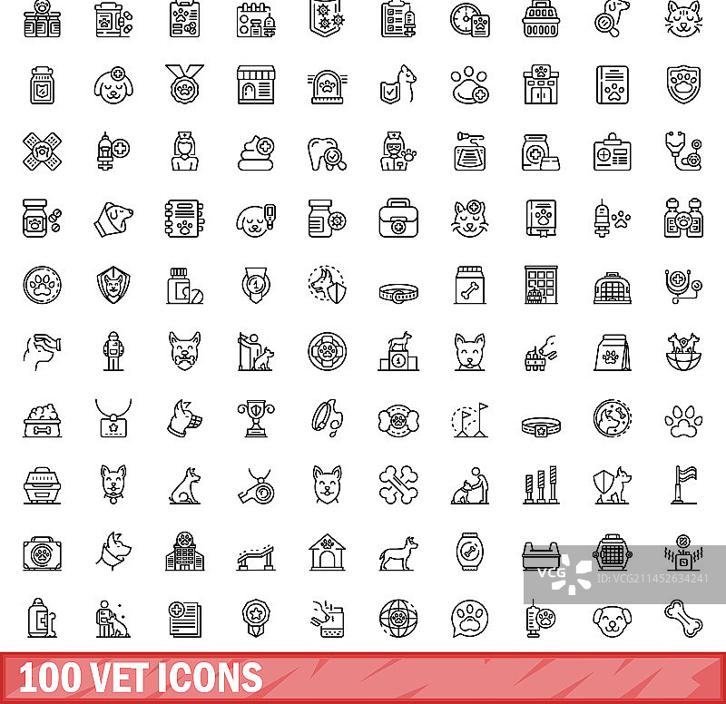 100个兽医图标轮廓风格合集图片素材