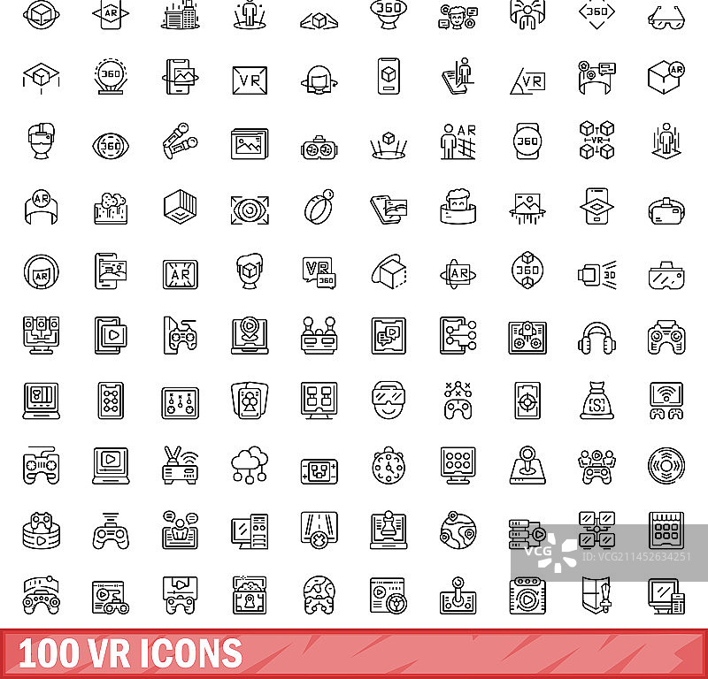 100个VR图标轮廓样式图片素材