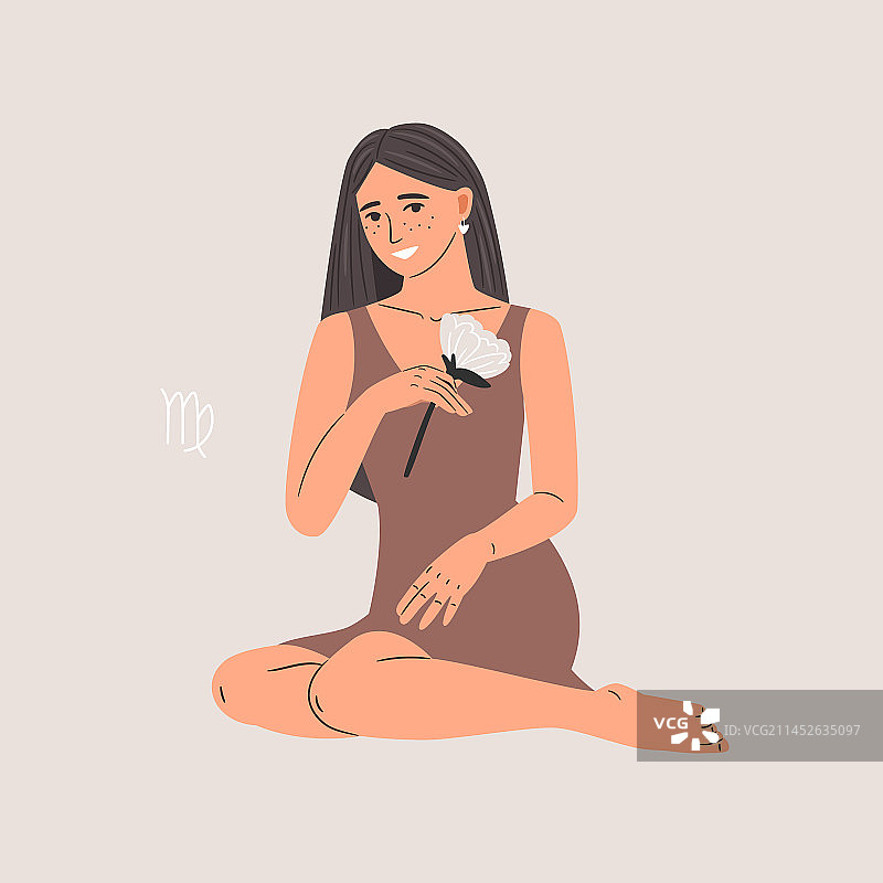 处女座女性与鲜花设计图片素材