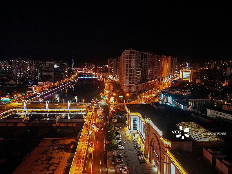 张家口 展览馆 新华大厦 百盛购物 航拍图片素材