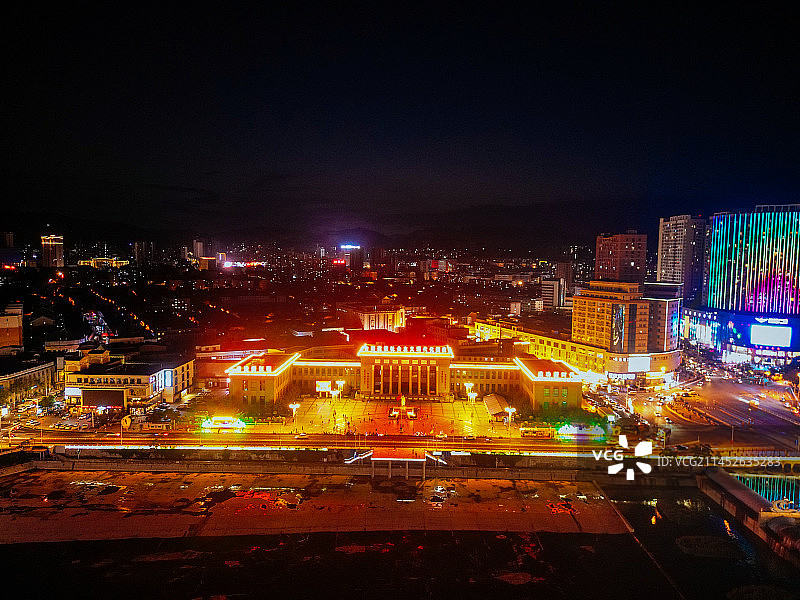 张家口 展览馆 新华大厦 百盛购物 航拍图片素材