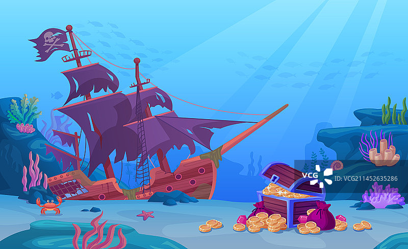 海盗宝藏沉船图片素材