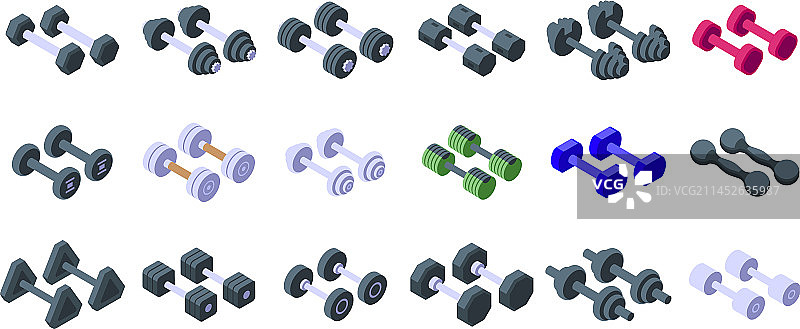 健身房哑铃2.5D图标集图片素材