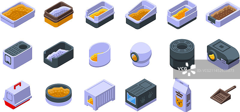 猫砂盆2.5D图标集图片素材