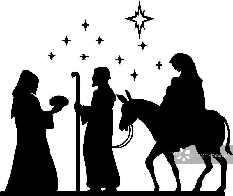 神圣之夜剪影-婴儿诞生场景图片素材