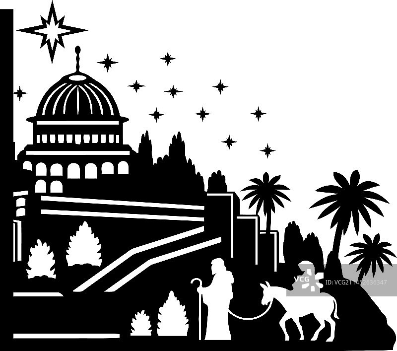 神圣之夜剪影-婴儿诞生场景图片素材