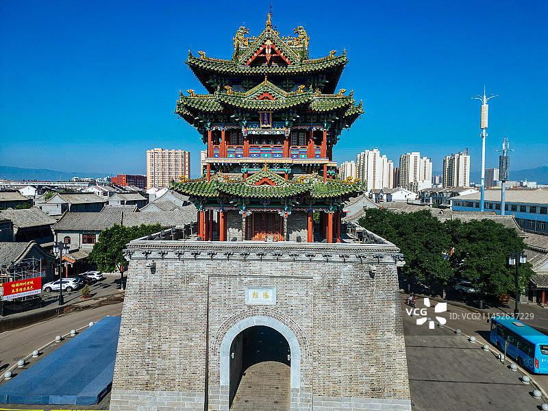 朔州 朔州老城 崇福寺 尉迟敬德庙 地标 航拍图片素材
