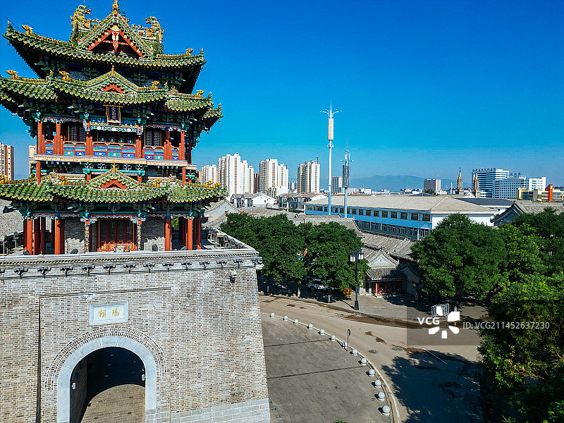 朔州 朔州老城 崇福寺 尉迟敬德庙 地标 航拍图片素材