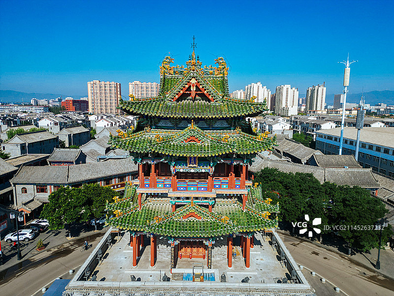 朔州 朔州老城 崇福寺 尉迟敬德庙 地标 航拍图片素材