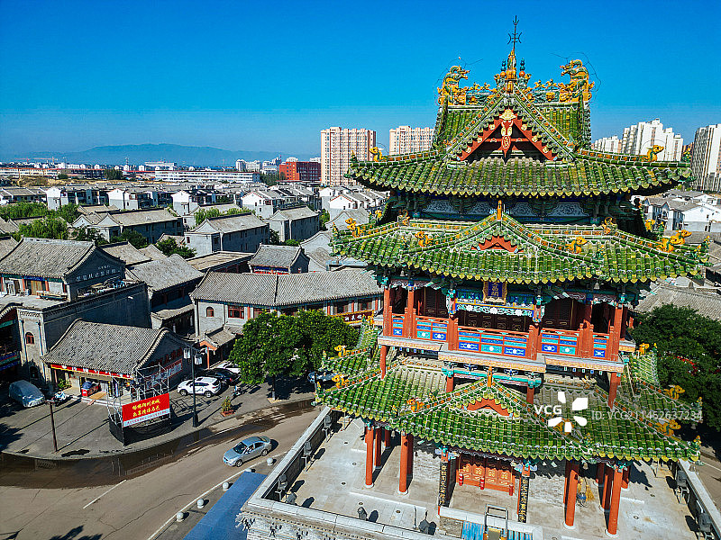 朔州 朔州老城 崇福寺 尉迟敬德庙 地标 航拍图片素材