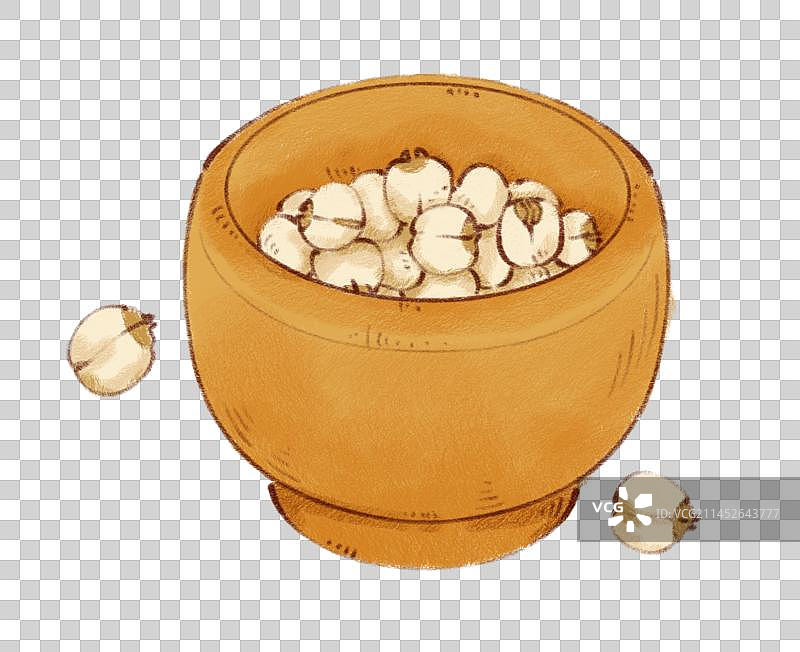手绘一木碗的莲子插画图片素材