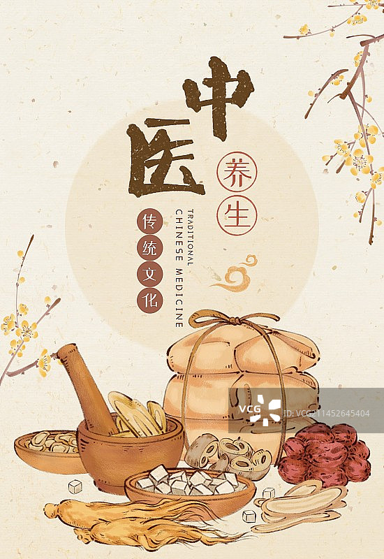 手绘传统中医养生中药材海报图片素材