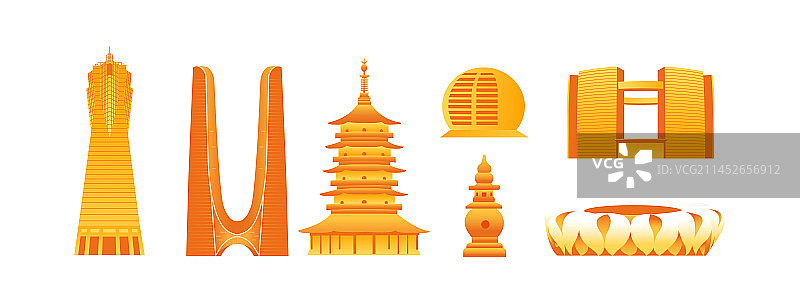 杭州城市天际线建筑插画，杭州庆典亚运会插画，秋天银杏叶立秋秋分重阳节电商金融经济科技广告全球化宣传图片素材
