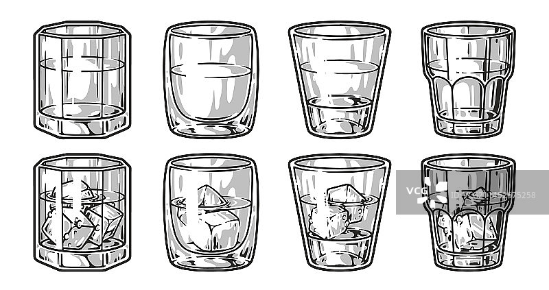 威士忌酒杯套装单色标志图片素材