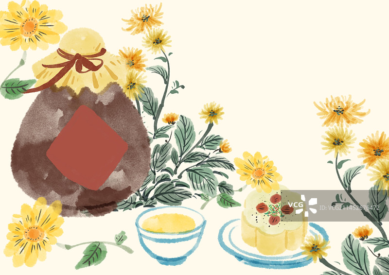 重阳节古风水墨小品图片素材