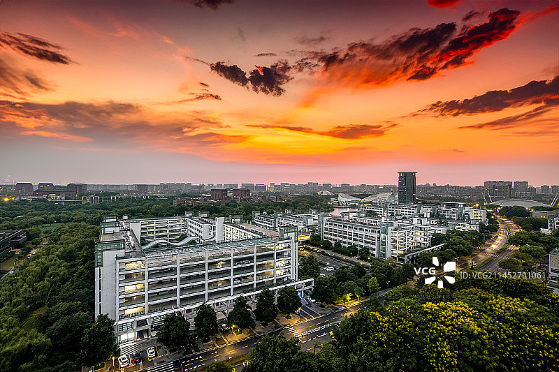 浙大紫金港校区晚霞鸟瞰图片素材