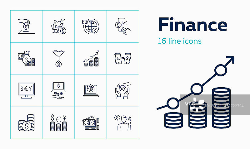 金融线性图标集图片素材