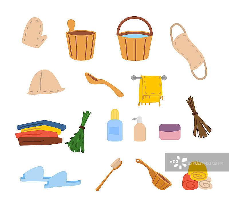 沐浴和桑拿配件图标扁平化设计图片素材