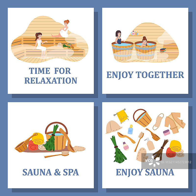 桑拿水疗扁平风格方形banner图片素材
