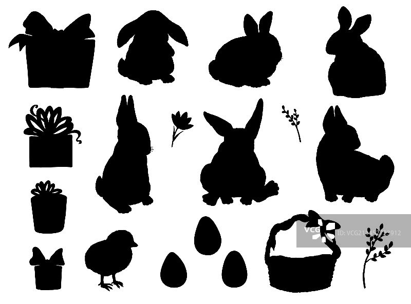 黑色剪影复活节元素图片素材