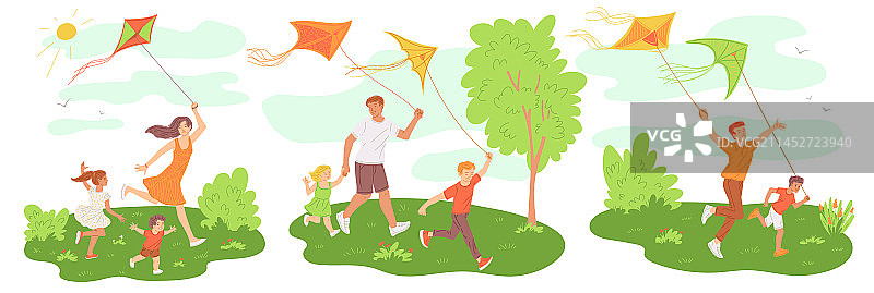 一家人放风筝场景图片素材