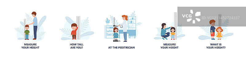 测量身高的儿童扁平风格插画图片素材